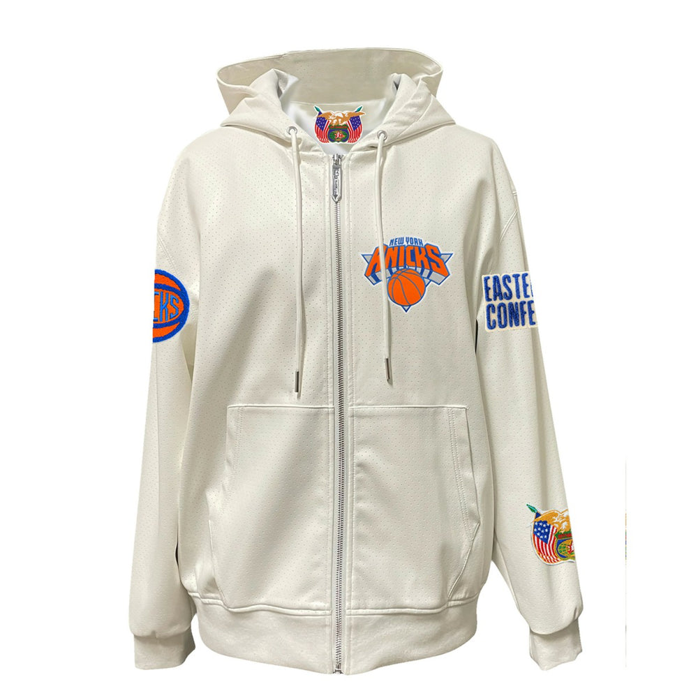 NBA - New York Knicks Jeff Hamilton Vegan Leather Full-Zip Hoodie - White