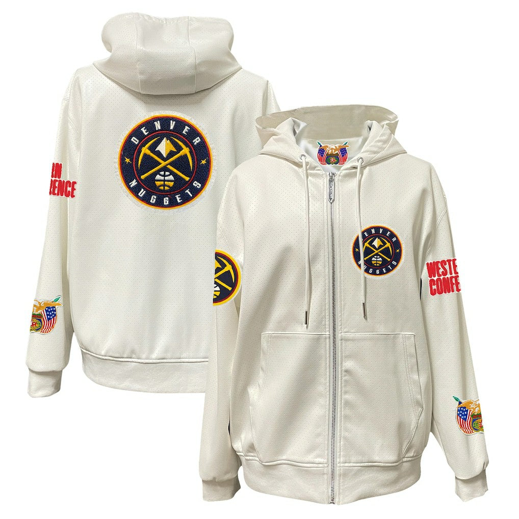 NBA - Denver Nuggets Jeff Hamilton Vegan Leather Full-Zip Hoodie - White