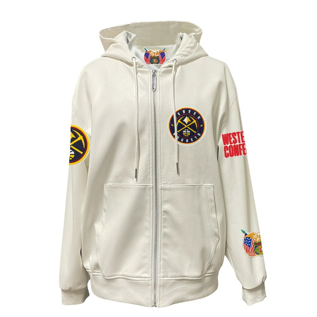 NBA - Denver Nuggets Jeff Hamilton Vegan Leather Full-Zip Hoodie - White
