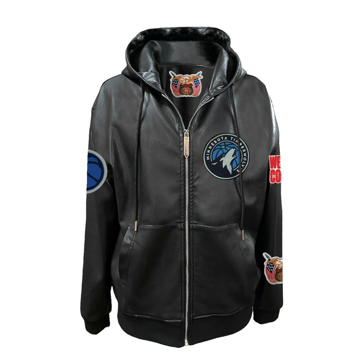 NBA - Minnesota Timberwolves Jeff Hamilton Vegan Leather Full-Zip Hoodie - Black