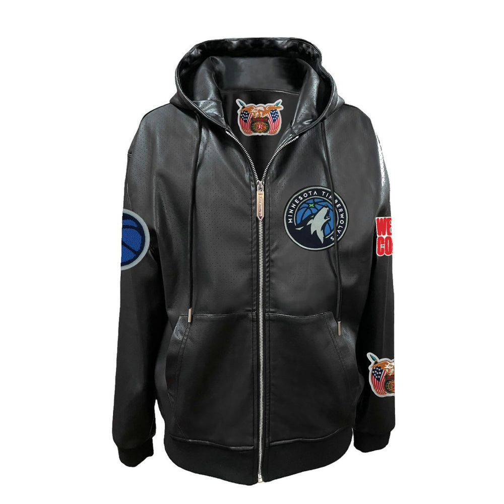 NBA - Minnesota Timberwolves Jeff Hamilton Vegan Leather Full-Zip Hoodie - Black