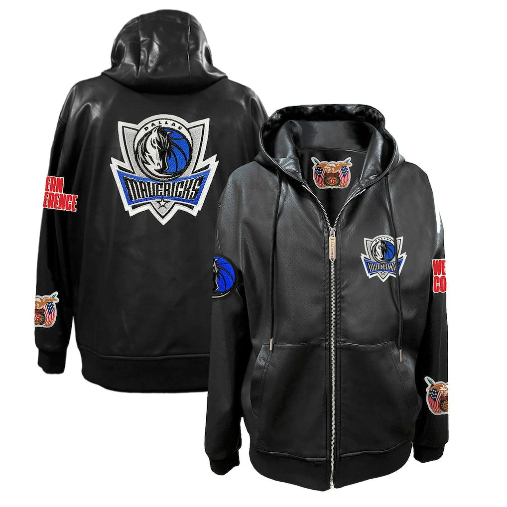 NBA - Dallas Mavericks Jeff Hamilton Vegan Leather Full-Zip Hoodie - Black