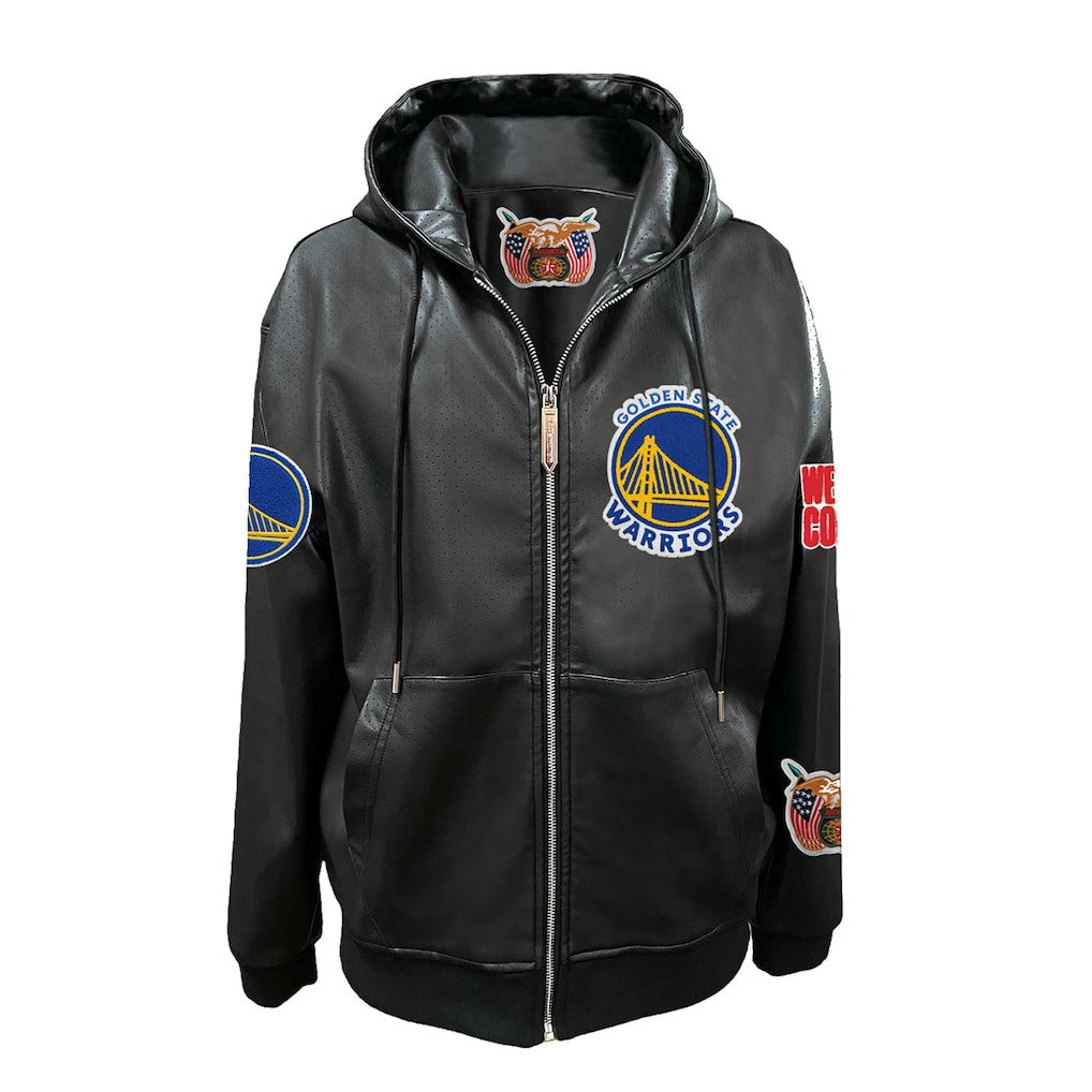 NBA - Golden State Warriors Jeff Hamilton Vegan Leather Full-Zip Hoodie - Black