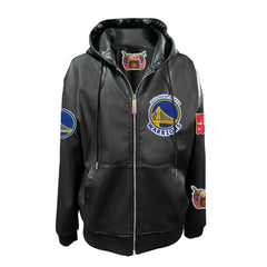 NBA - Golden State Warriors Jeff Hamilton Vegan Leather Full-Zip Hoodie - Black