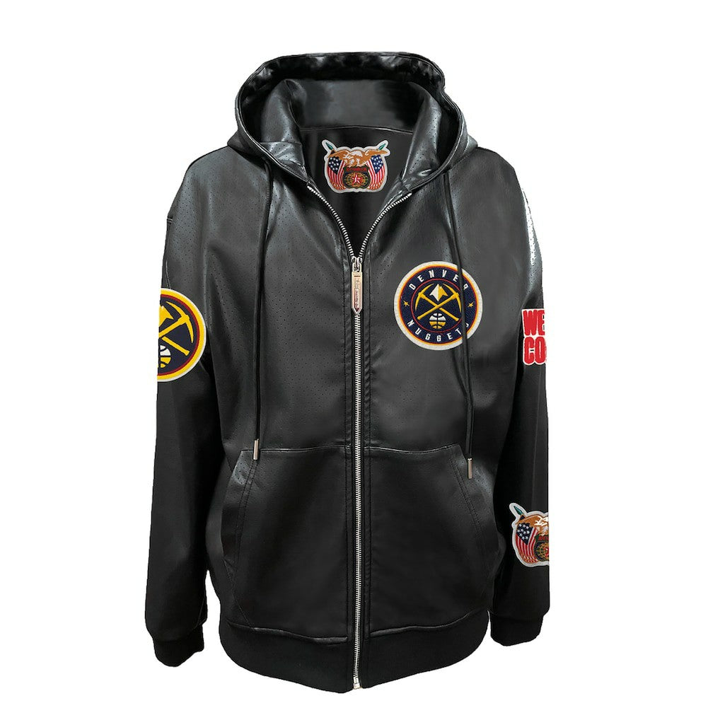 NBA - Denver Nuggets Jeff Hamilton Vegan Leather Full-Zip Hoodie - Black