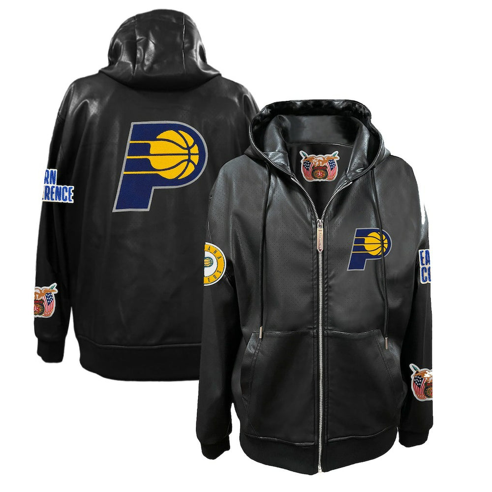 NBA - Indiana Pacers Jeff Hamilton Vegan Leather Full-Zip Hoodie - Black