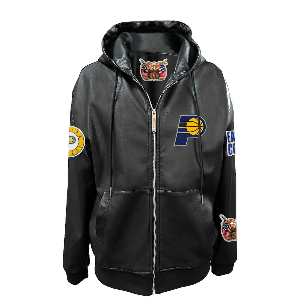 NBA - Indiana Pacers Jeff Hamilton Vegan Leather Full-Zip Hoodie - Black