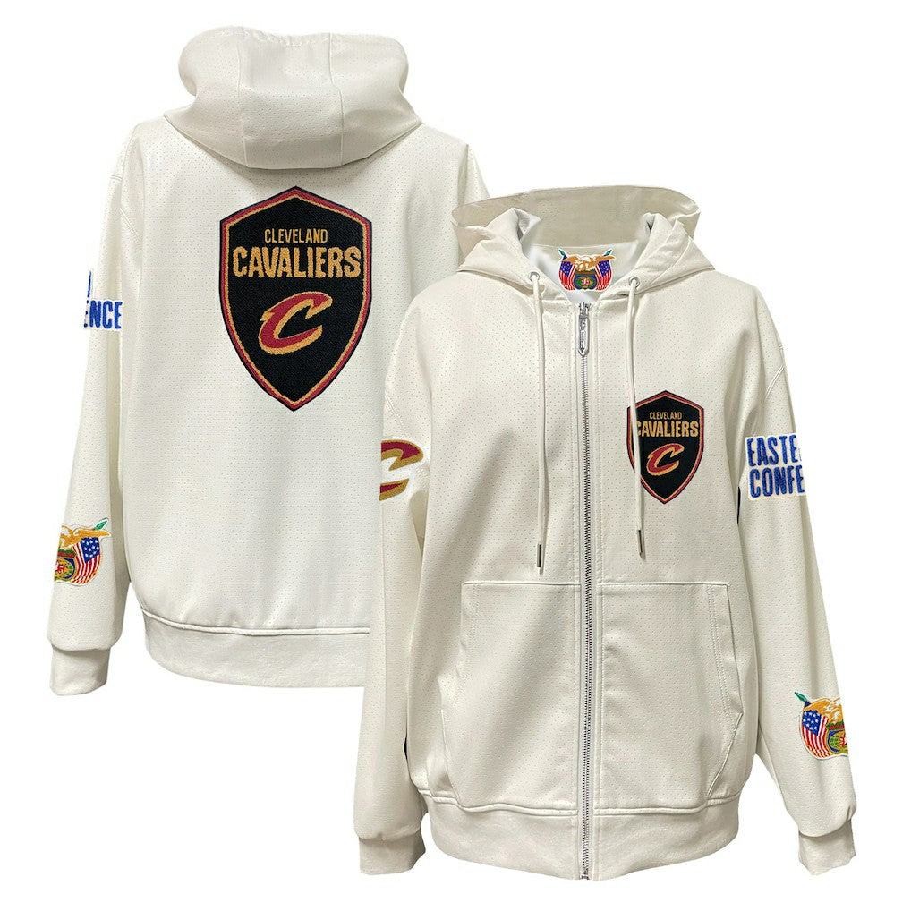 NBA - Cleveland Cavaliers Jeff Hamilton Vegan Leather Full-Zip Hoodie - White
