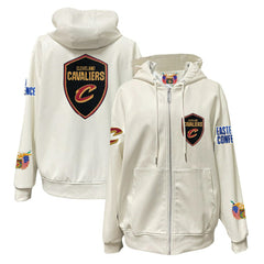 NBA - Cleveland Cavaliers Jeff Hamilton Vegan Leather Full-Zip Hoodie - White