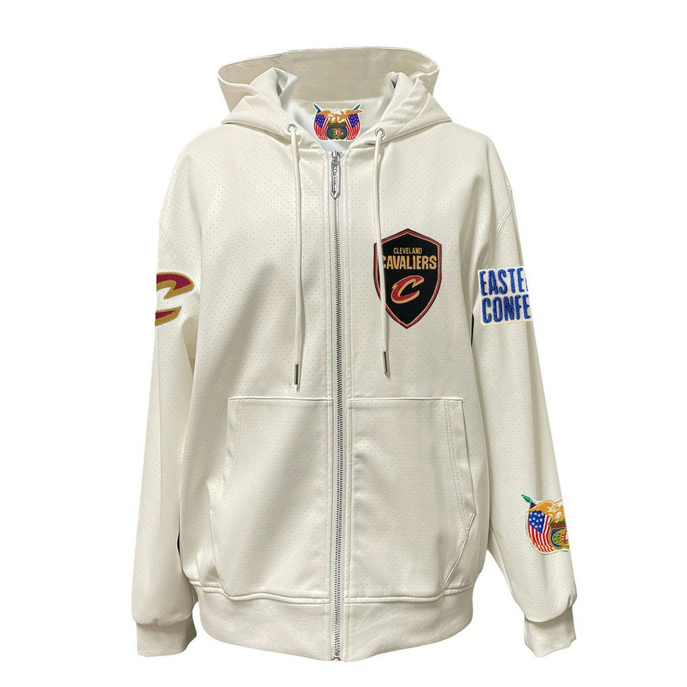 NBA - Cleveland Cavaliers Jeff Hamilton Vegan Leather Full-Zip Hoodie - White