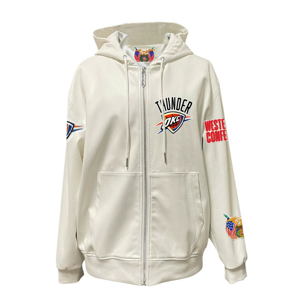 NBA - Oklahoma City Thunder Jeff Hamilton Vegan Leather Full-Zip Hoodie - White