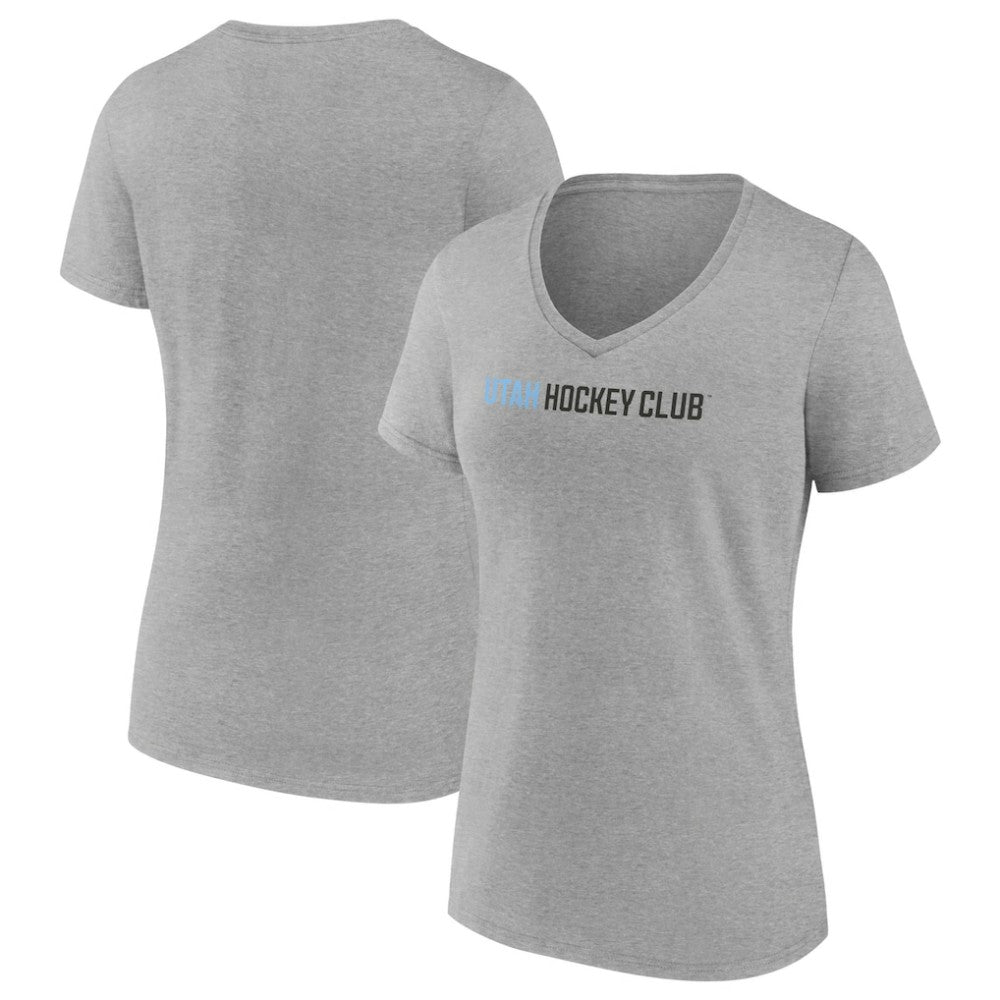 Utah Mammoth - Fanatics Women's Wordmark Logo V-Neck T-Shirt Heather Gray