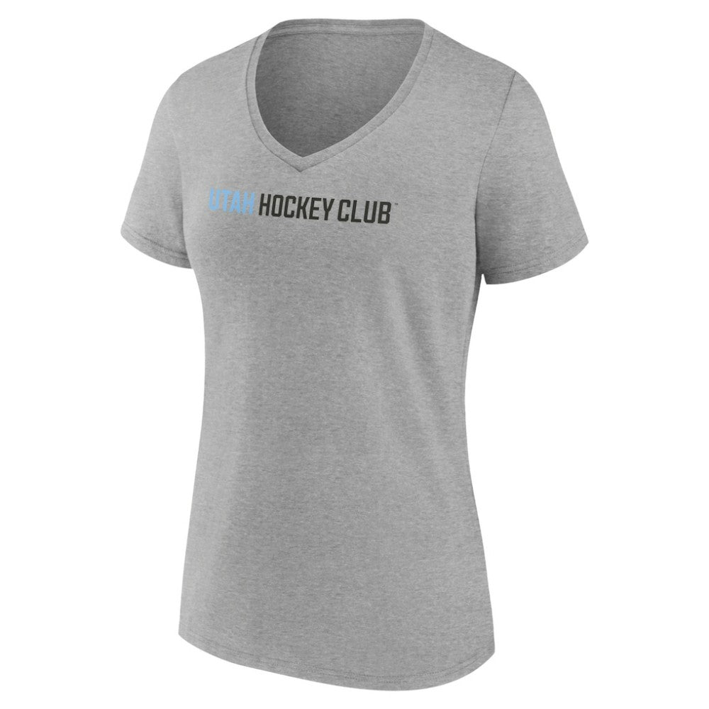 Utah Mammoth - Fanatics Women's Wordmark Logo V-Neck T-Shirt Heather Gray