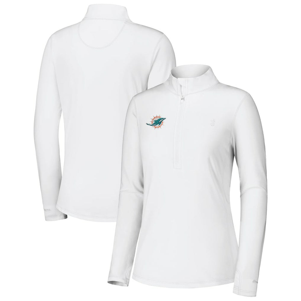 Miami Dolphins Women's Sport Playa Vista IslandZone Quarter-Zip Jacket White - Tommy Bahama
