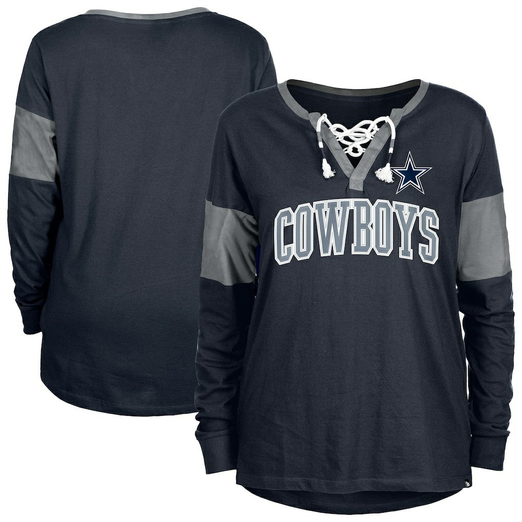 Dallas Cowboys New Era Women's Lace-Up Notch-Neck Long Sleeve T-Shirt Navy - NFL