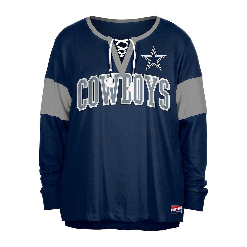 Dallas Cowboys New Era Women's Plus Size Lace-Up Notch Neck Long Sleeve T-Shirt  Navy - NFL