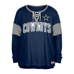 Dallas Cowboys New Era Women's Plus Size Lace-Up Notch Neck Long Sleeve T-Shirt  Navy - NFL