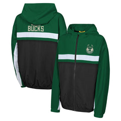 NBA - Milwaukee Bucks Youth Headliner Windbreaker Full-Zip Hoodie Jacket - Hunter Green