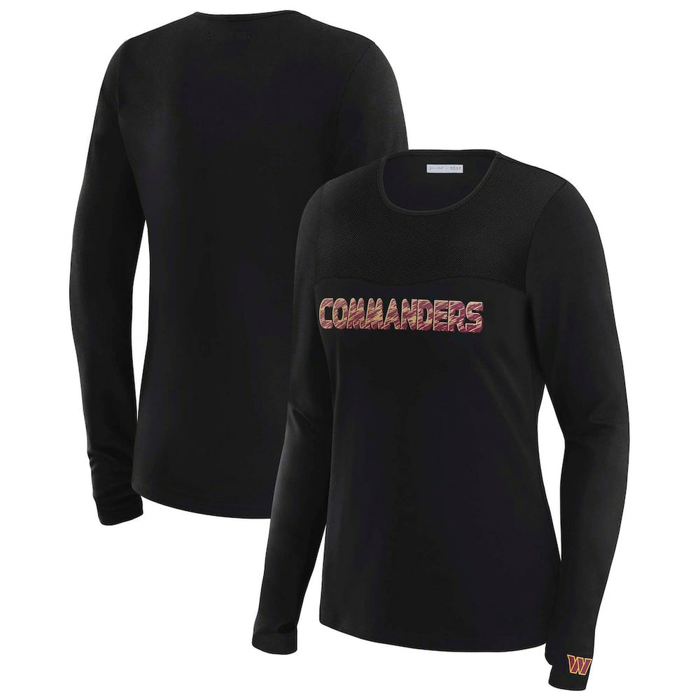 Washington Commanders WEAR by Erin Andrews x Gracie Hunt Women's Mesh Panel Long Sleeve T-Shirt Black - NFL
