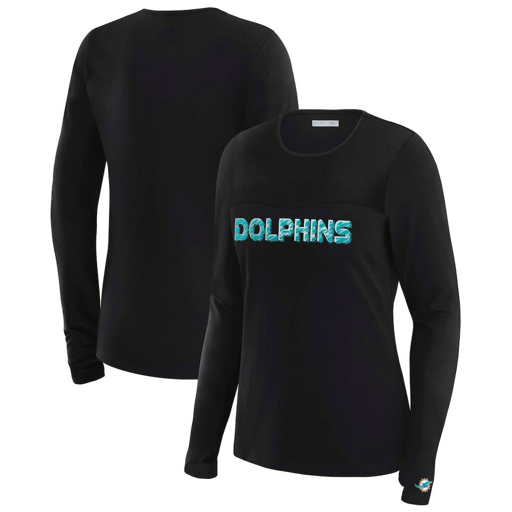 Miami Dolphins WEAR by Erin Andrews x Gracie Hunt Women's Mesh Panel Long Sleeve T-Shirt Black - NFL
