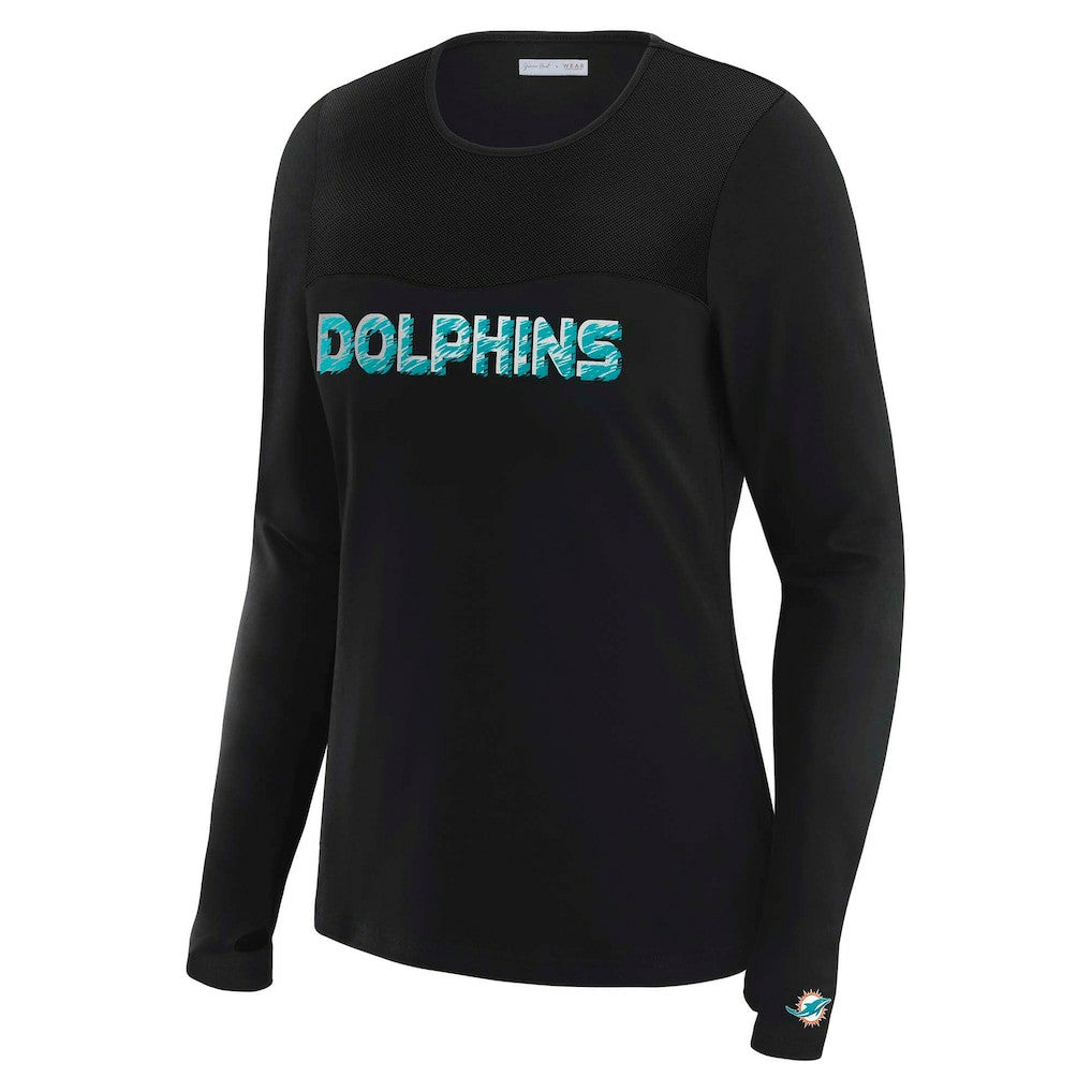 Miami Dolphins WEAR by Erin Andrews x Gracie Hunt Women's Mesh Panel Long Sleeve T-Shirt Black - NFL