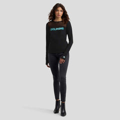 Miami Dolphins WEAR by Erin Andrews x Gracie Hunt Women's Mesh Panel Long Sleeve T-Shirt Black - NFL