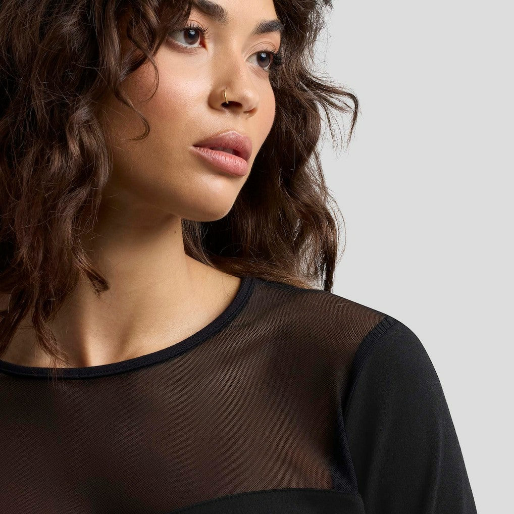 New England Patriots WEAR by Erin Andrews x Gracie Hunt Women's Mesh Panel Long Sleeve T-Shirt Black - NFL