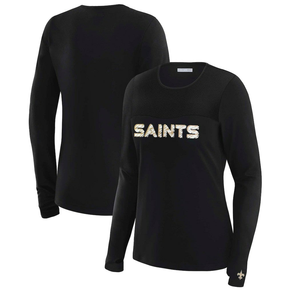 New Orleans Saints WEAR by Erin Andrews x Gracie Hunt Women's Mesh Panel Long Sleeve T-Shirt Black - NFL