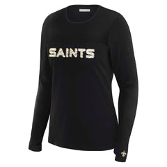 New Orleans Saints WEAR by Erin Andrews x Gracie Hunt Women's Mesh Panel Long Sleeve T-Shirt Black - NFL