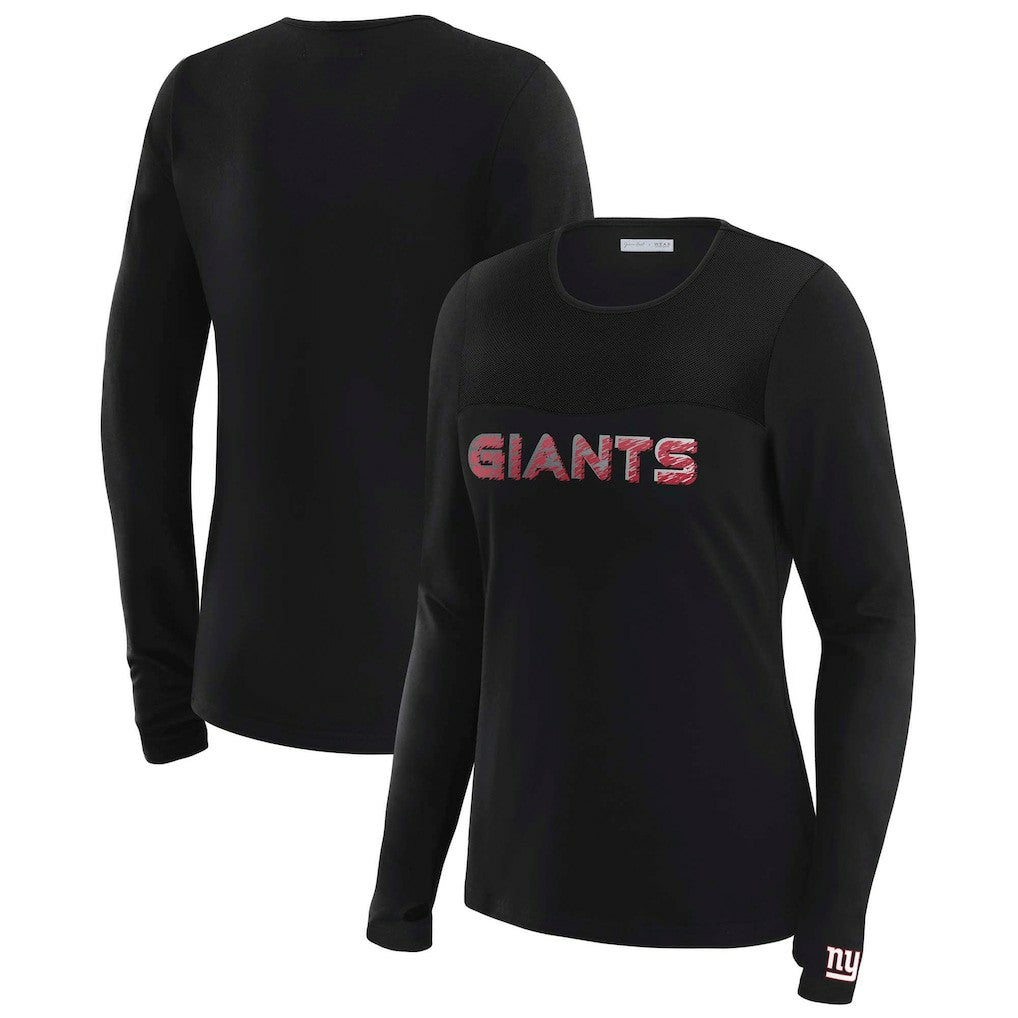 New York Giants WEAR by Erin Andrews x Gracie Hunt Women's Mesh Panel Long Sleeve T-Shirt Black - NFL
