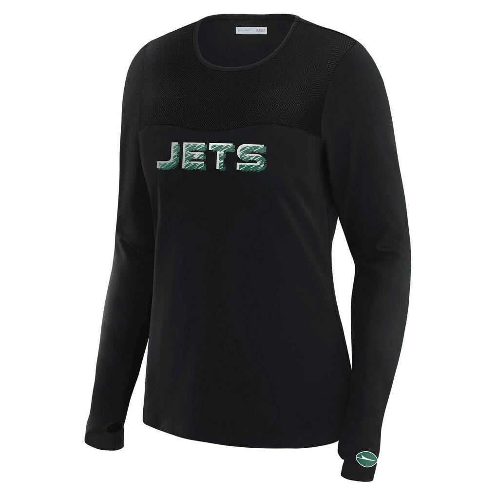 New York Jets WEAR by Erin Andrews x Gracie Hunt Women's Mesh Panel Long Sleeve T-Shirt Black - NFL