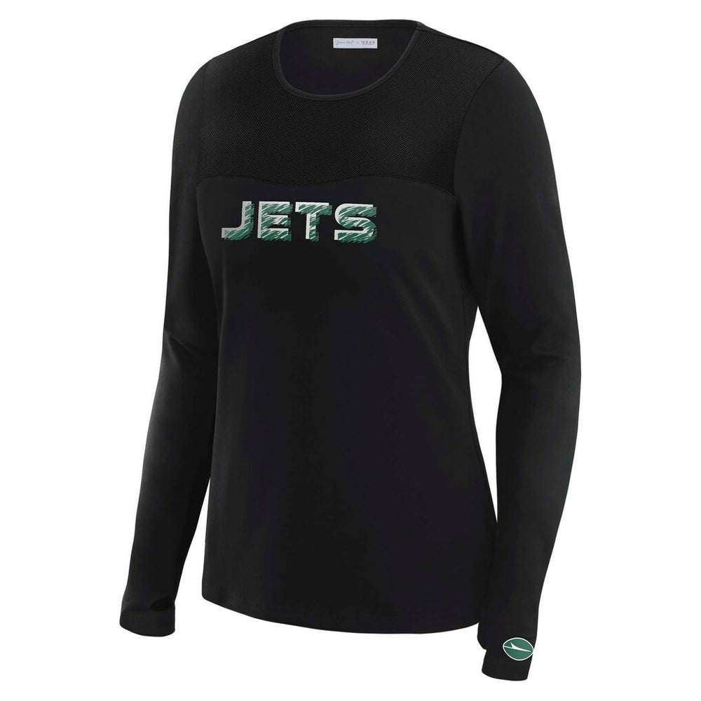 New York Jets WEAR by Erin Andrews x Gracie Hunt Women's Mesh Panel Long Sleeve T-Shirt Black - NFL