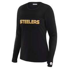 Pittsburgh Steelers WEAR by Erin Andrews x Gracie Hunt Women's Mesh Panel Long Sleeve T-Shirt Black - NFL