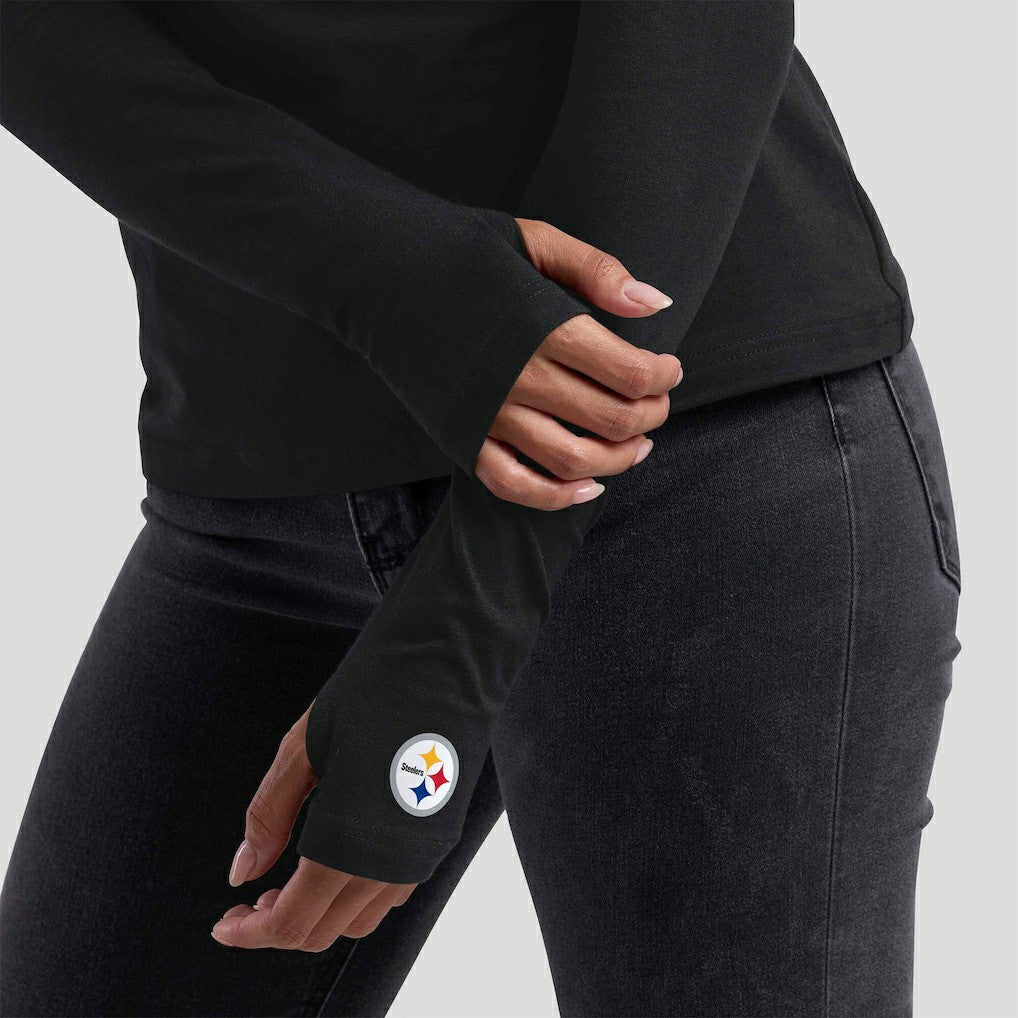 Pittsburgh Steelers WEAR by Erin Andrews x Gracie Hunt Women's Mesh Panel Long Sleeve T-Shirt Black - NFL