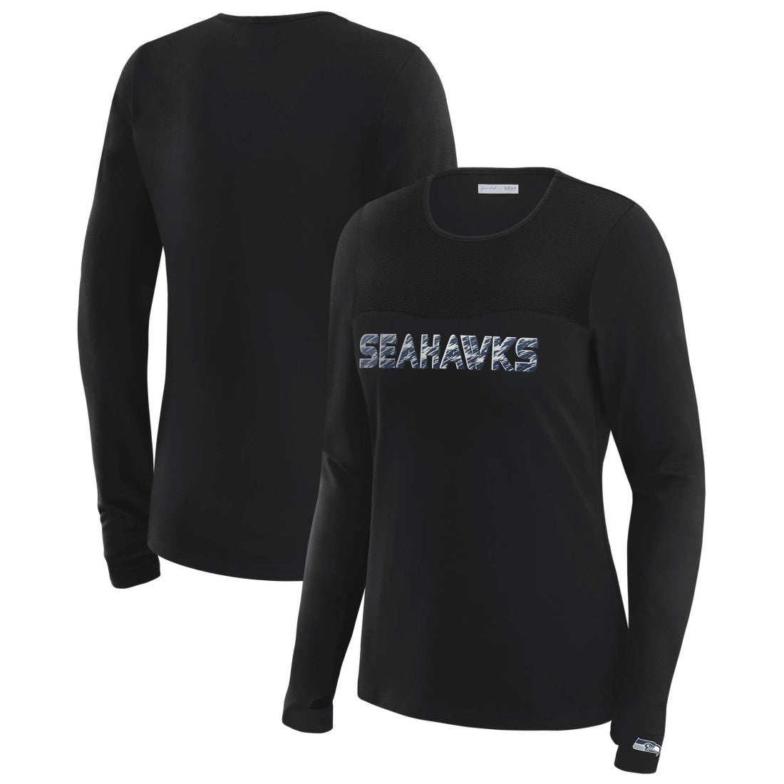 Seattle Seahawks WEAR by Erin Andrews x Gracie Hunt Women's Mesh Panel Long Sleeve T-Shirt Black - NFL