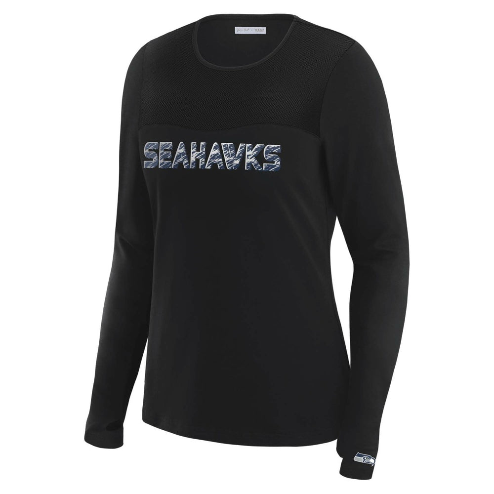 Seattle Seahawks WEAR by Erin Andrews x Gracie Hunt Women's Mesh Panel Long Sleeve T-Shirt Black - NFL