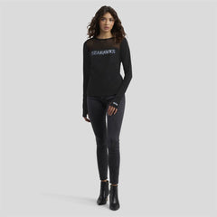 Seattle Seahawks WEAR by Erin Andrews x Gracie Hunt Women's Mesh Panel Long Sleeve T-Shirt Black - NFL