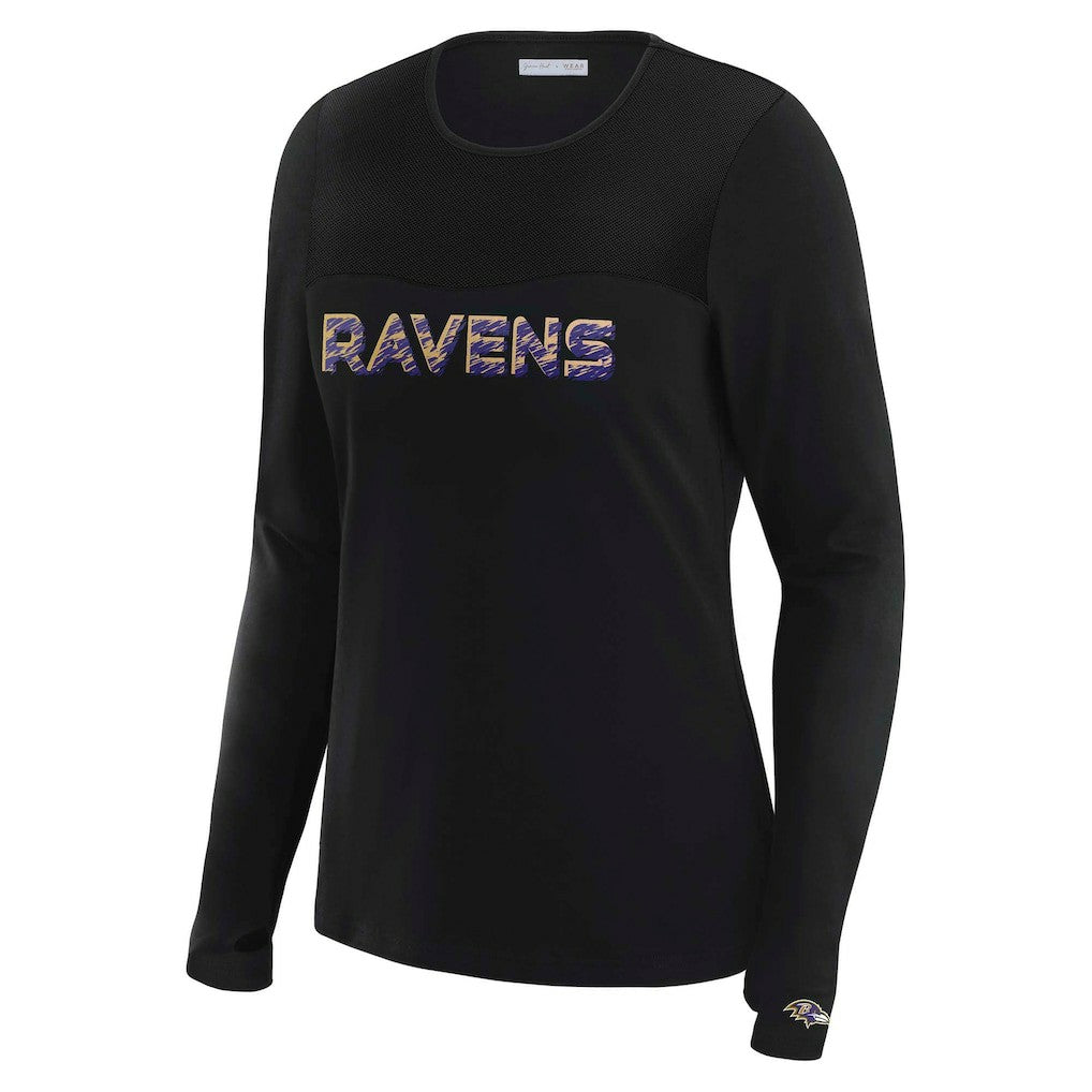 Baltimore Ravens WEAR by Erin Andrews x Gracie Hunt Women's Mesh Panel Long Sleeve T-Shirt Black - NFL