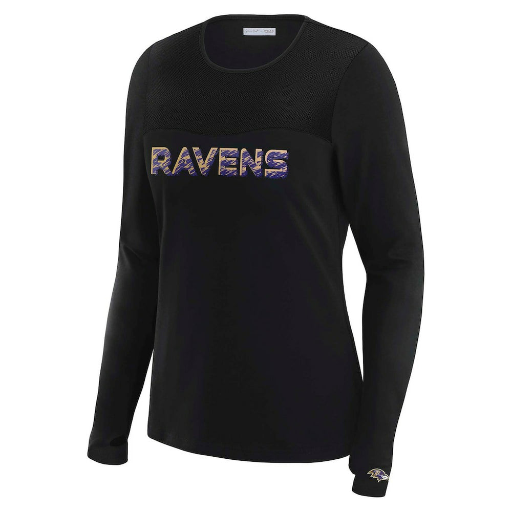 Baltimore Ravens WEAR by Erin Andrews x Gracie Hunt Women's Mesh Panel Long Sleeve T-Shirt Black - NFL