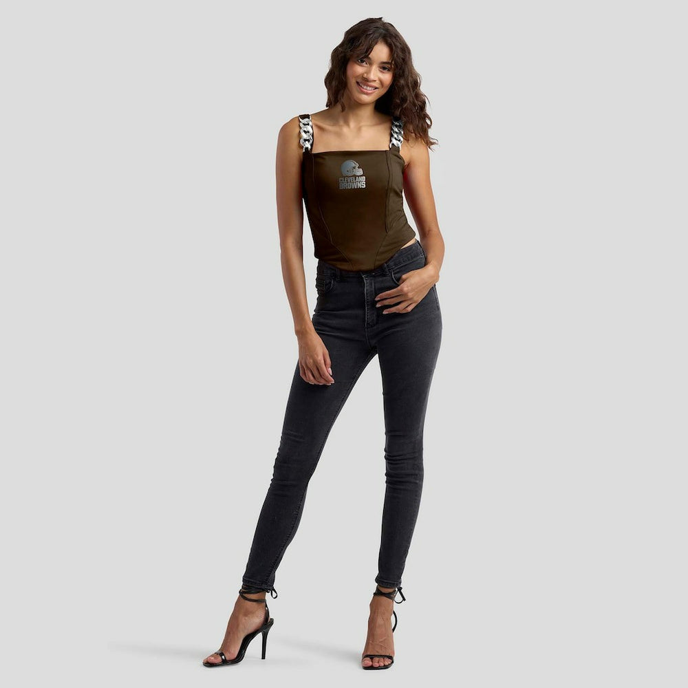 Cleveland Browns WEAR by Erin Andrews x Gracie Hunt Women's Chain Link Corset Top Brown - NFL