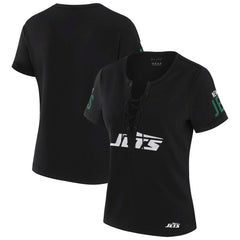 New York Jets WEAR by Erin Andrews x Gracie Hunt Women's Draft Me Lace-Up T-Shirt Black - NFL