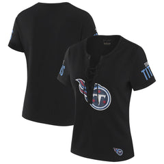 Tennessee Titans WEAR by Erin Andrews x Gracie Hunt Women's Draft Me Lace-Up T-Shirt Black - NFL