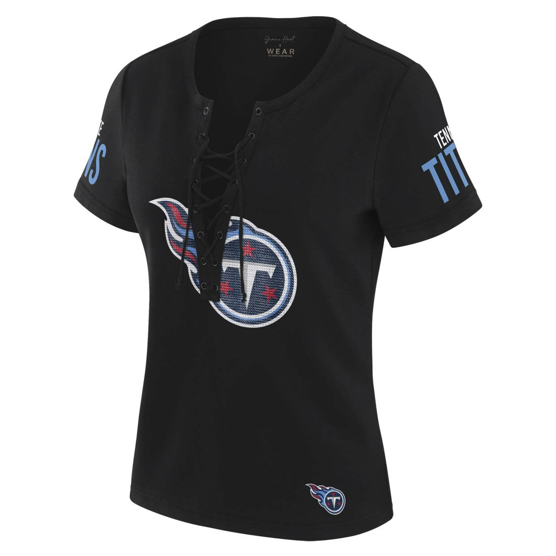Tennessee Titans WEAR by Erin Andrews x Gracie Hunt Women's Draft Me Lace-Up T-Shirt Black - NFL