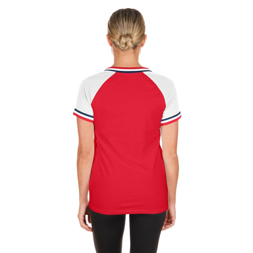 St. Louis Cardinals New Era Women's Gameday Raglan V-Neck T-Shirt Lifestyle