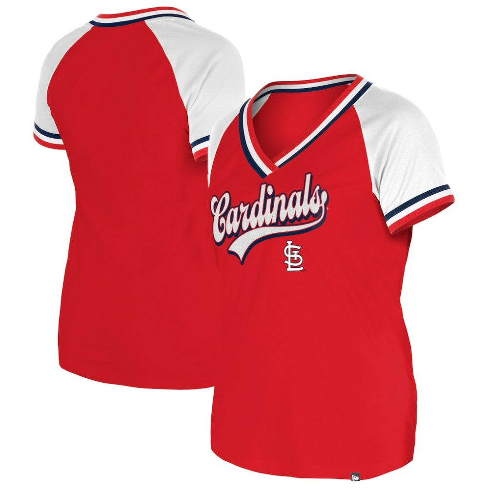 St. Louis Cardinals New Era Women's Gameday Raglan V-Neck T-Shirt Lifestyle