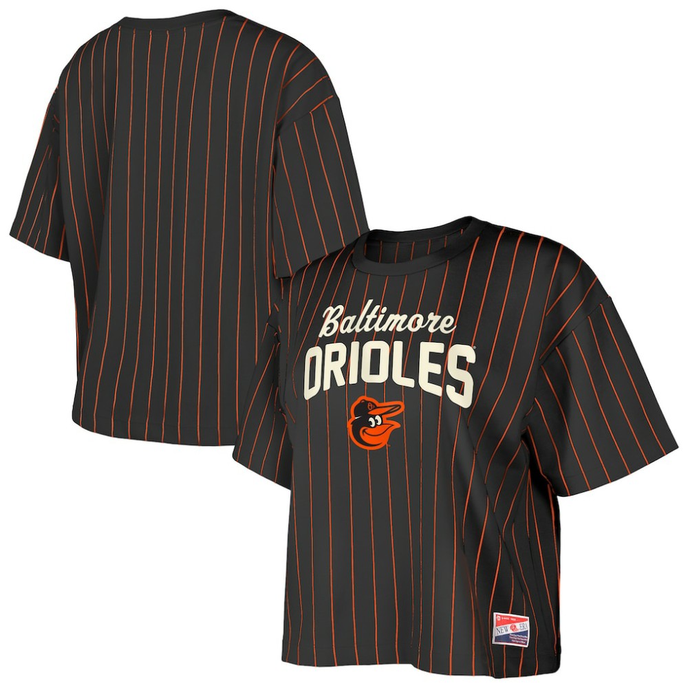 Baltimore Orioles New Era Women's Cooperstown Collection Multiplier Pinstripe Cropped T-Shirt On Sale