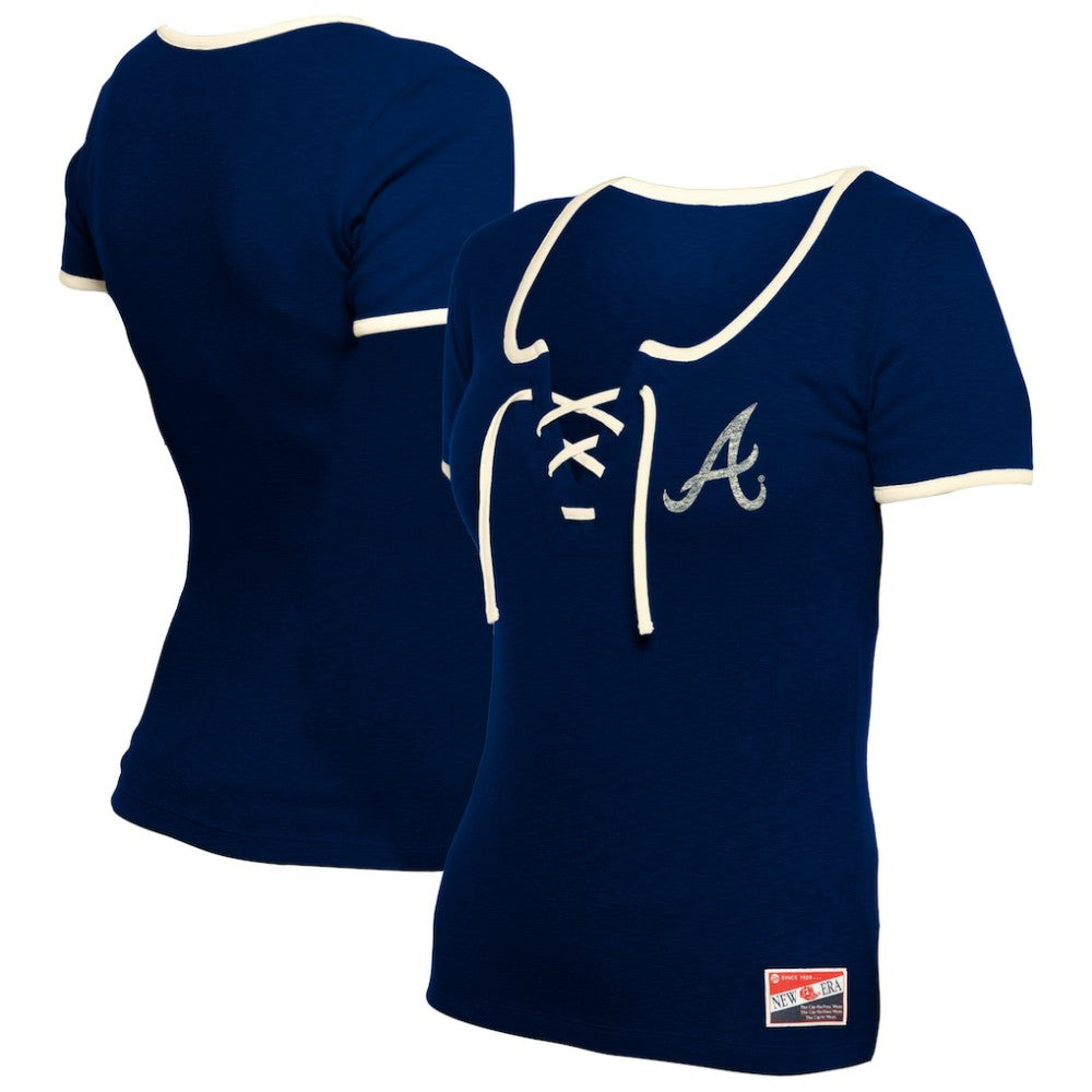 Atlanta Braves New Era Women's Throwback Lace Up T-Shirt On Sale