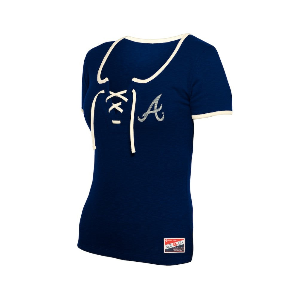 Atlanta Braves New Era Women's Throwback Lace Up T-Shirt On Sale