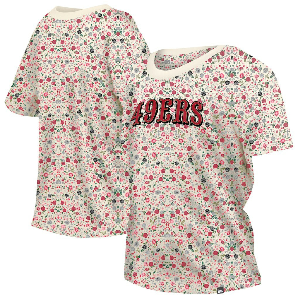 San Francisco 49ers New Era Women's Glam Game Floral Scoop Neck T-Shirt Cream - NFL