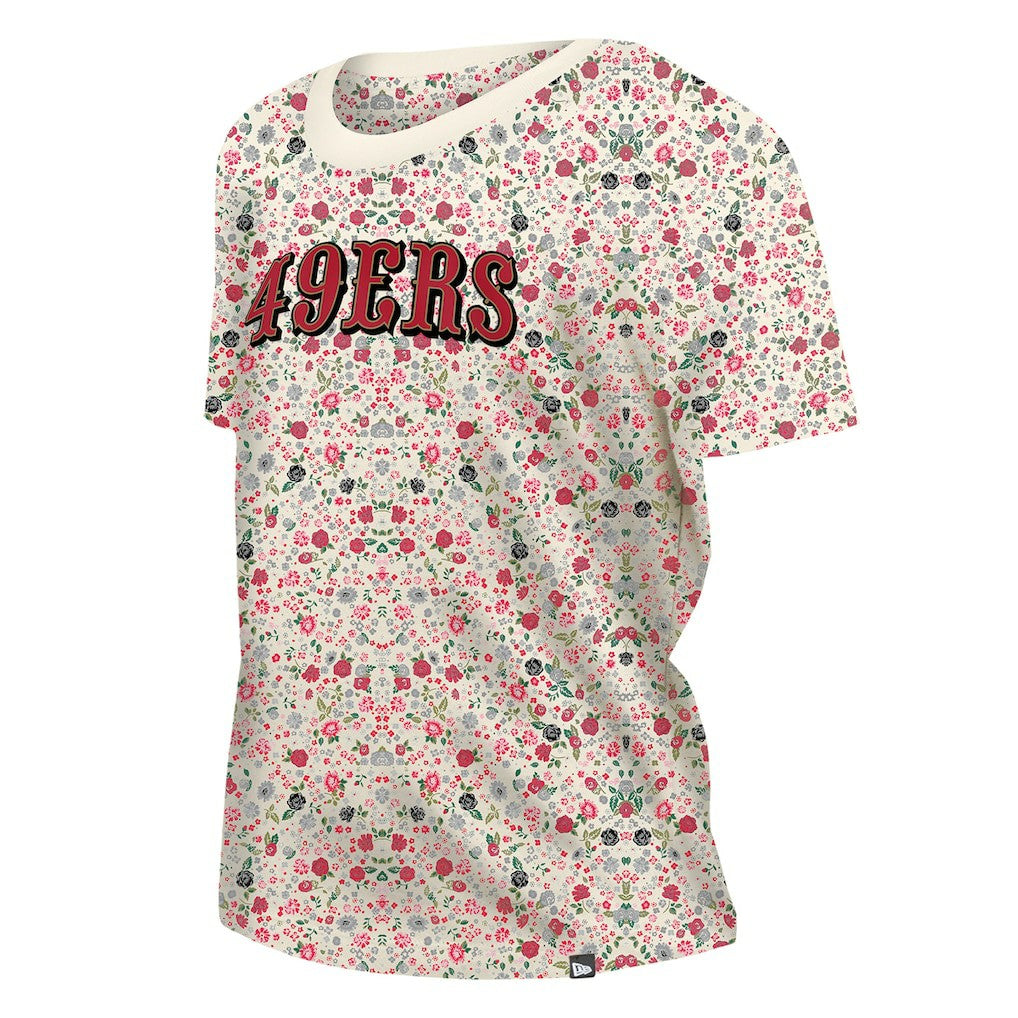San Francisco 49ers New Era Women's Glam Game Floral Scoop Neck T-Shirt Cream - NFL